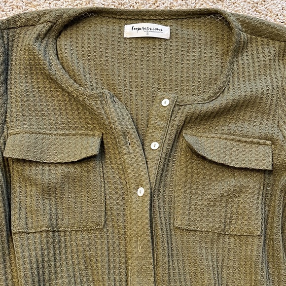 🎉HP 3X🎉Size Small Shop Impressions Sage Green Waffle Dress Tie Waist - Picture 5 of 6